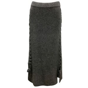 ALTUZARRA CINDER MELANGE MILTON SIDE TIE RIBBED MERINO WOOL KNIT MIDI SKIRT